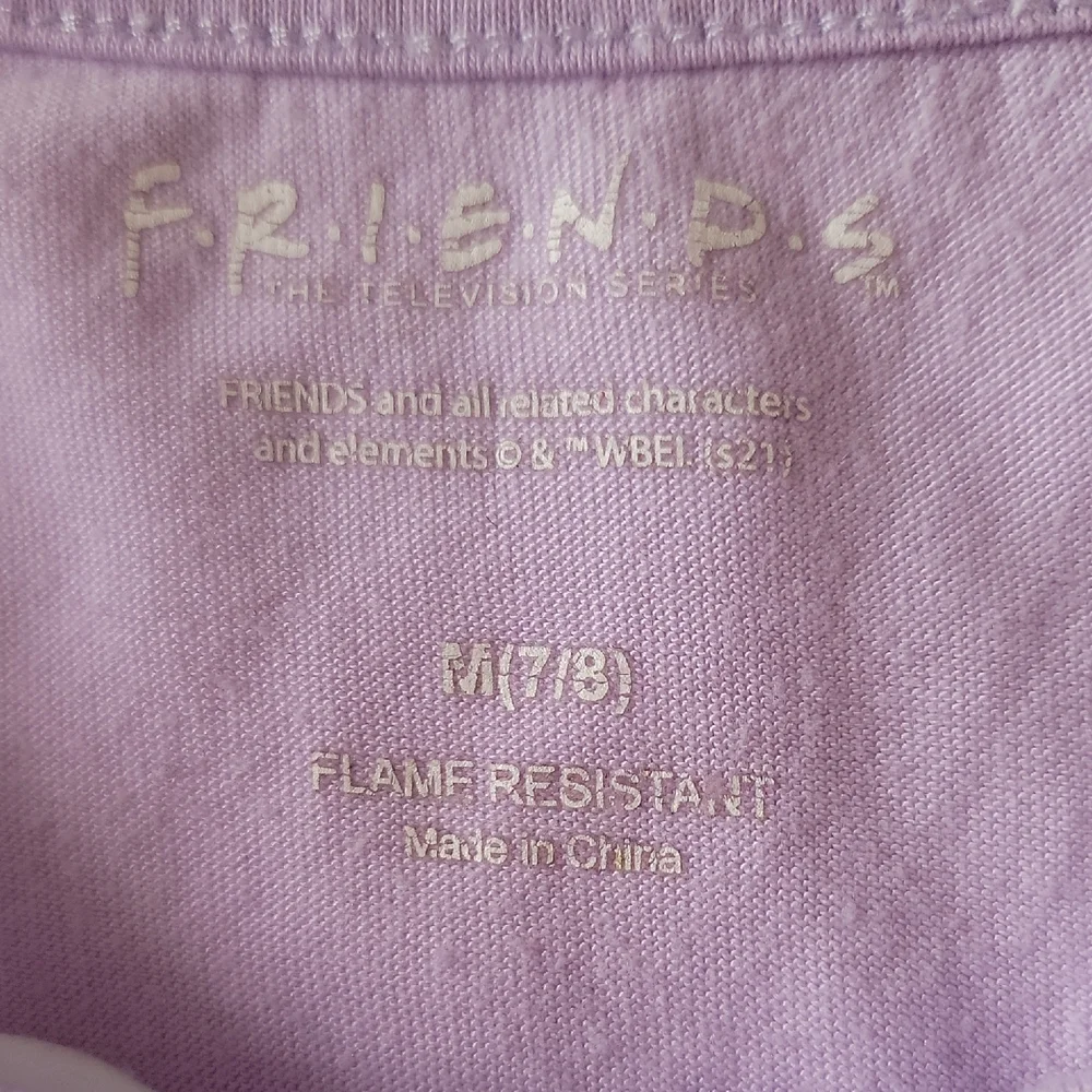 Friends Girls Pajama Top Short Sleeve Purple Pink Graphic Medium 7/8